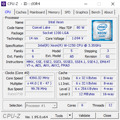 screenshot of CPU-Z validation for Dump [cl0fr4] - Submitted by    - 2021-08-17 07:27:41