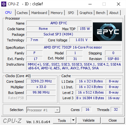 screenshot of CPU-Z validation for Dump [clq9af] - Submitted by  Anonymous  - 2020-02-28 21:52:10