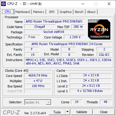 screenshot of CPU-Z validation for Dump [cm4r0p] - Submitted by  DESKTOP-RMK7H7T  - 2026-06-29 20:44:54