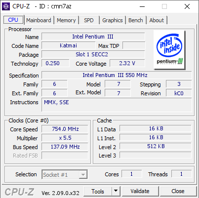 screenshot of CPU-Z validation for Dump [cmn7az] - Submitted by  sebro  - 2025-02-09 19:49:45