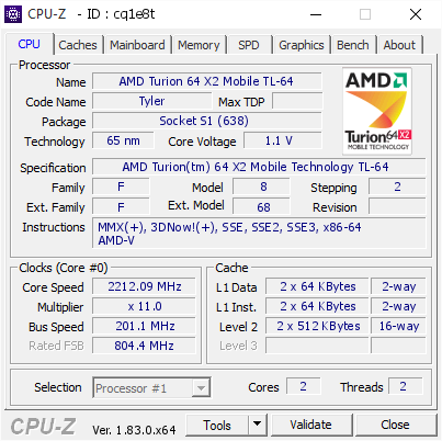 screenshot of CPU-Z validation for Dump [cq1e8t] - Submitted by  ANDREWSPUD-PC  - 2018-03-20 00:50:40