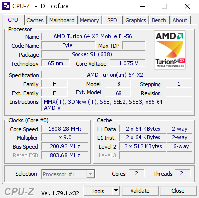 screenshot of CPU-Z validation for Dump [cqfuzv] - Submitted by  COMPAQ-C8FC8796  - 2017-09-05 04:10:33