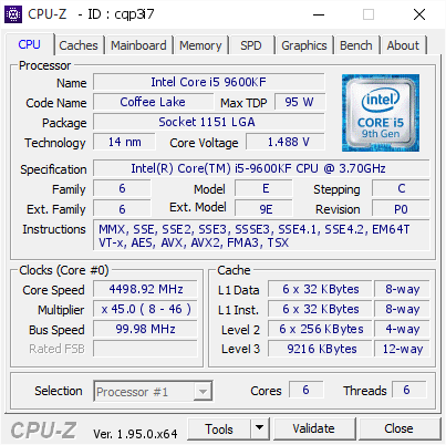screenshot of CPU-Z validation for Dump [cqp3i7] - Submitted by  PC-20191025BSVI  - 2021-02-23 12:29:19