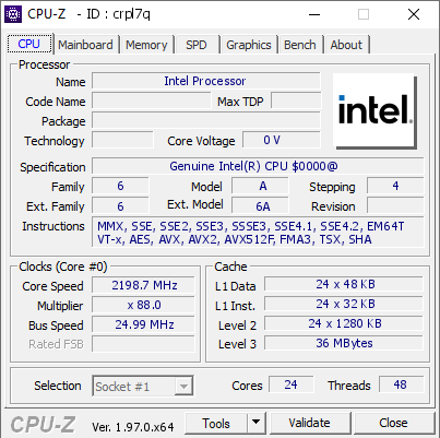 Intel Processor @ 2198.7 MHz - CPU-Z VALIDATOR