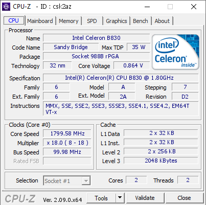 screenshot of CPU-Z validation for Dump [csk2az] - Submitted by  IdeaFix  - 2024-04-19 00:13:46