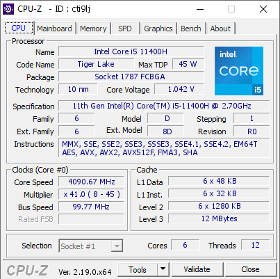 screenshot of CPU-Z validation for Dump [cti9lj] - Submitted by  DESKTOP-RB07VLT  - 2026-04-03 21:08:56