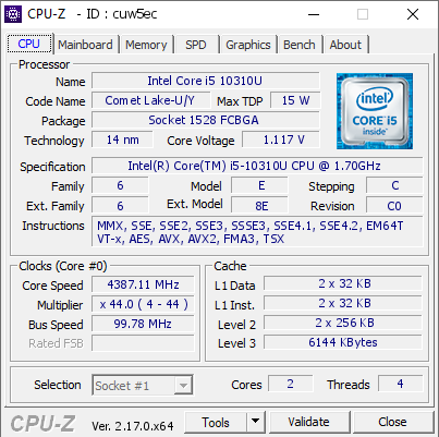 screenshot of CPU-Z validation for Dump [cuw5ec] - Submitted by    - 2026-01-09 00:12:32