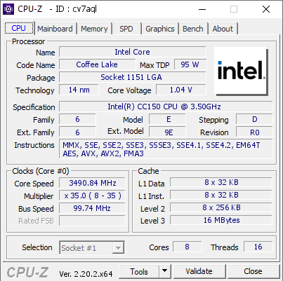 screenshot of CPU-Z validation for Dump [cv7aql] - Submitted by  Anonymous  - 2026-08-30 05:09:40