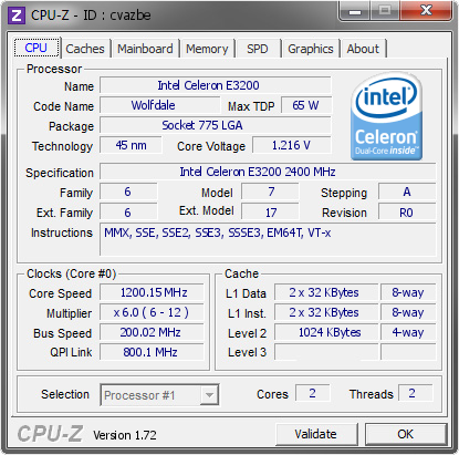 screenshot of CPU-Z validation for Dump [cvazbe] - Submitted by  RH6BC6N3KZHGJMH  - 2015-06-08 13:06:40