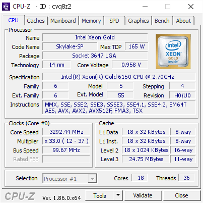 screenshot of CPU-Z validation for Dump [cvq8z2] - Submitted by  DESKTOP-LJRBA34  - 2018-11-02 10:13:17