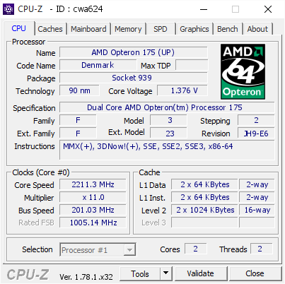 mijn embargo Vervallen AMD Opteron 175 (UP) @ 2211.3 MHz - CPU-Z VALIDATOR