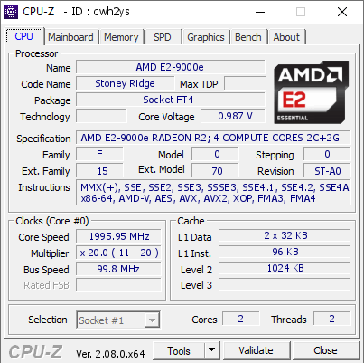 screenshot of CPU-Z validation for Dump [cwh2ys] - Submitted by  Anonymous  - 2023-10-07 14:09:33