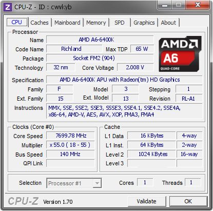 screenshot of CPU-Z validation for Dump [cwvkyb] - Submitted by  Crossblade_AsusExpo2014  - 2014-09-14 10:09:46