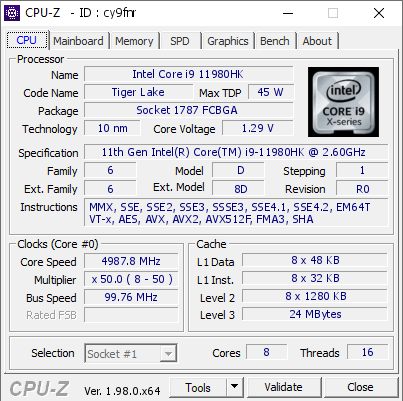 screenshot of CPU-Z validation for Dump [cy9fnr] - Submitted by  MSI-GAMER  - 2021-11-21 16:28:21
