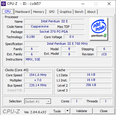 screenshot of CPU-Z validation for Dump [cyds57] - Submitted by  zombie568  - 2023-06-04 16:01:25