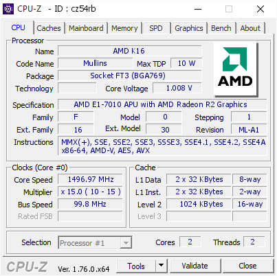 screenshot of CPU-Z validation for Dump [cz54rb] - Submitted by  DESKTOP-5RJDBET  - 2016-06-20 08:38:01