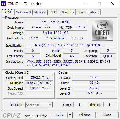 screenshot of CPU-Z validation for Dump [cze1nc] - Submitted by  Intertie  - 2022-08-18 12:22:30