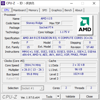 screenshot of CPU-Z validation for Dump [d0jtd1] - Submitted by  HP 245 G7 AMD 14-9125  - 2021-10-14 02:09:18