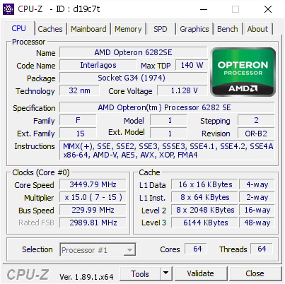 screenshot of CPU-Z validation for Dump [d19c7t] - Submitted by  Anonymous  - 2019-08-07 05:06:46