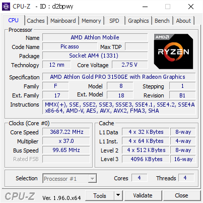 screenshot of CPU-Z validation for Dump [d2bpwy] - Submitted by  Anonymous  - 2021-07-08 13:35:48