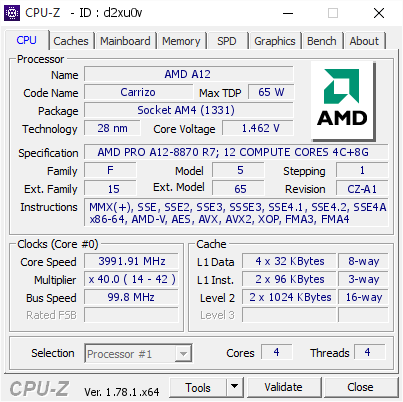 screenshot of CPU-Z validation for Dump [d2xu0v] - Submitted by  DTW7KSP7203BSG  - 2017-06-06 09:06:15