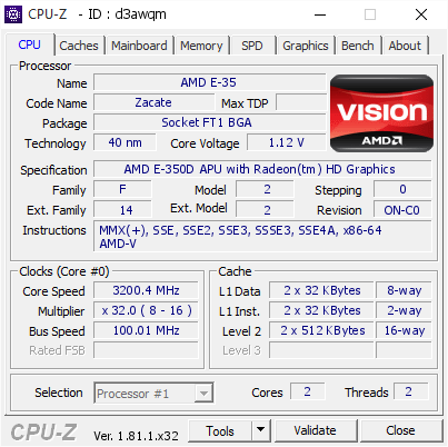 screenshot of CPU-Z validation for Dump [d3awqm] - Submitted by  ПАВЕЛ-ПК  - 2017-12-10 13:09:36