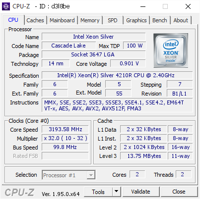 screenshot of CPU-Z validation for Dump [d3l8be] - Submitted by  DELL  - 2021-04-05 06:15:50