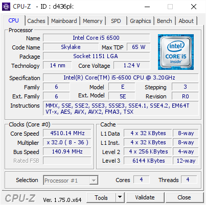 screenshot of CPU-Z validation for Dump [d436pk] - Submitted by  Chaiwat120  - 2016-02-10 19:59:55
