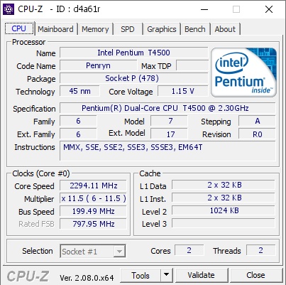 screenshot of CPU-Z validation for Dump [d4a61r] - Submitted by  Anonymous  - 2024-04-20 04:09:17