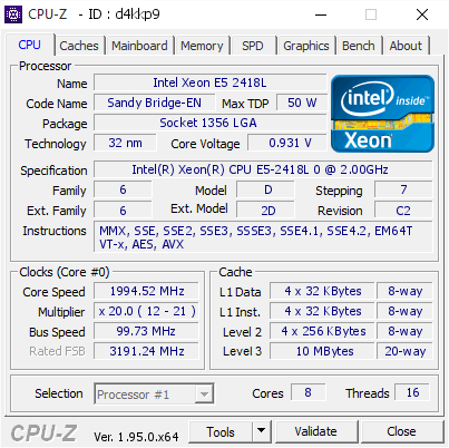 screenshot of CPU-Z validation for Dump [d4kkp9] - Submitted by  DualXeon-PC  - 2021-02-22 13:44:15