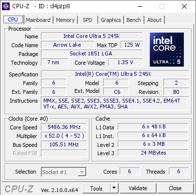 screenshot of CPU-Z validation for Dump [d4pzp8] - Submitted by  Watchmydebt  - 2024-11-04 00:29:47