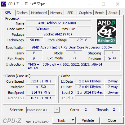 Amd Athlon 64 X2 6000 3224 81 Mhz Cpu Z Validator