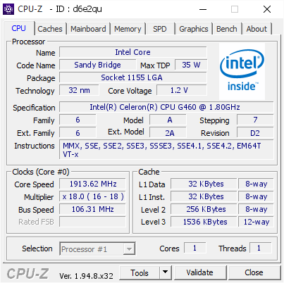 screenshot of CPU-Z validation for Dump [d6e2qu] - Submitted by  aperacer  - 2020-12-11 17:34:13