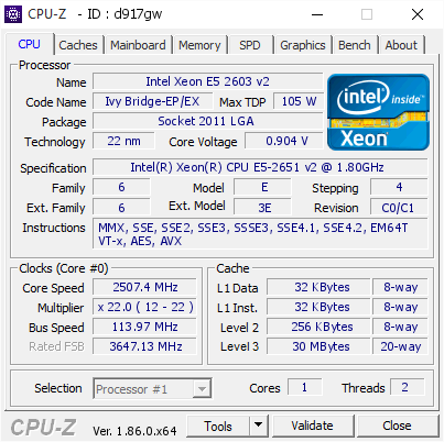 screenshot of CPU-Z validation for Dump [d917gw] - Submitted by  Yuni Kawada  - 2018-08-27 09:25:20