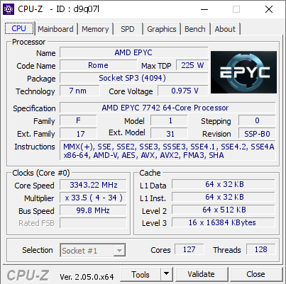 screenshot of CPU-Z validation for Dump [d9q07l] - Submitted by  IFBW-CAE-HPC-01  - 2023-03-03 07:38:03