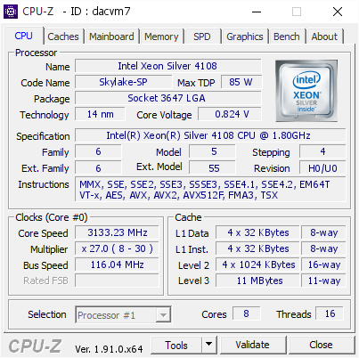 screenshot of CPU-Z validation for Dump [dacvm7] - Submitted by  HNTPC211  - 2019-12-26 06:15:55