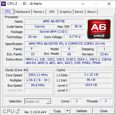 screenshot of CPU-Z validation for Dump [dc4amv] - Submitted by  DESKTOP-Q5PCU3F  - 2024-07-12 12:34:49