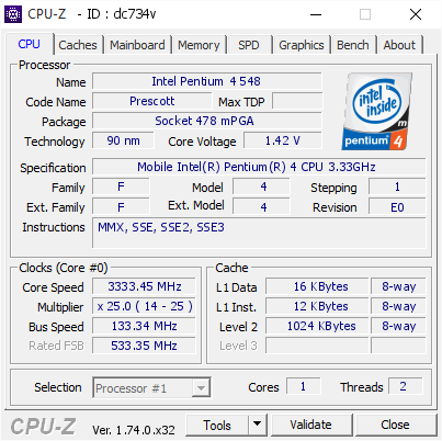 screenshot of CPU-Z validation for Dump [dc734v] - Submitted by  DANIELE-PC  - 2015-11-09 13:48:17