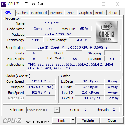 screenshot of CPU-Z validation for Dump [dct7wu] - Submitted by  espo_sun  - 2021-07-25 14:33:09