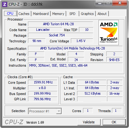 screenshot of CPU-Z validation for Dump [ddckhk] - Submitted by  ODILE-PORTABLE  - 2014-06-22 07:06:31