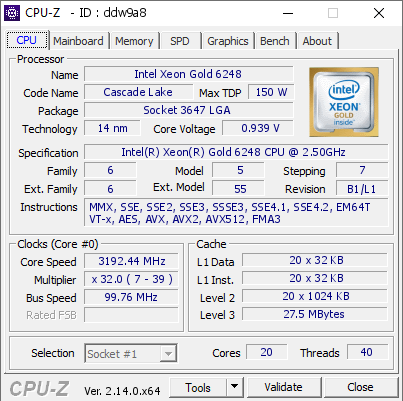 screenshot of CPU-Z validation for Dump [ddw9a8] - Submitted by  Anonymous  - 2025-02-19 20:29:26