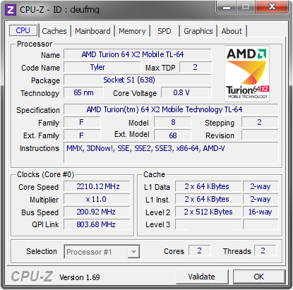 screenshot of CPU-Z validation for Dump [deufmq] - Submitted by  HP-BILGISAYAR  - 2014-05-20 04:05:22