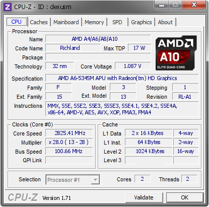screenshot of CPU-Z validation for Dump [dexusm] - Submitted by  DELL  - 2014-10-19 17:10:31