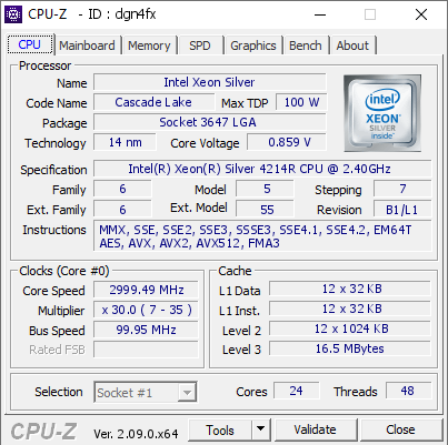 screenshot of CPU-Z validation for Dump [dgn4fx] - Submitted by  Anonymous  - 2024-01-20 01:12:26
