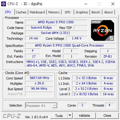 screenshot of CPU-Z validation for Dump [dguthq] - Submitted by  PC-20171105UBPV  - 2017-12-23 05:04:36