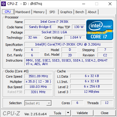 screenshot of CPU-Z validation for Dump [dh97nq] - Submitted by  DESKTOP-U4UNGJ4  - 2025-05-06 18:12:44
