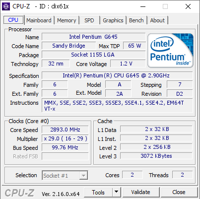 screenshot of CPU-Z validation for Dump [dix61x] - Submitted by  DESKTOP-7MLUEN1  - 2025-11-06 10:56:38