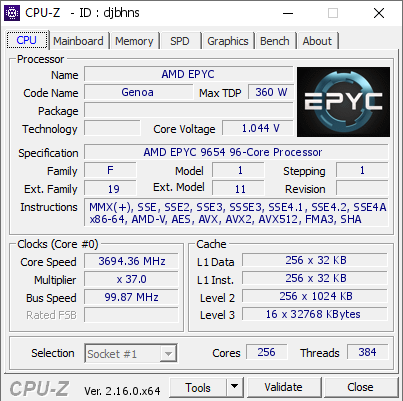 screenshot of CPU-Z validation for Dump [djbhns] - Submitted by  Anonymous  - 2025-08-14 04:04:21
