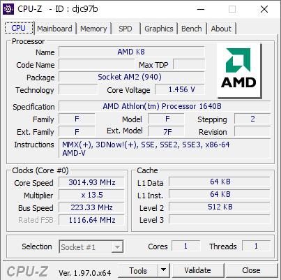 screenshot of CPU-Z validation for Dump [djc97b] - Submitted by  Anonymous  - 2021-09-07 20:47:00
