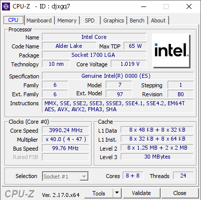 screenshot of CPU-Z validation for Dump [djxgq7] - Submitted by  Anonymous  - 2026-08-22 16:27:32